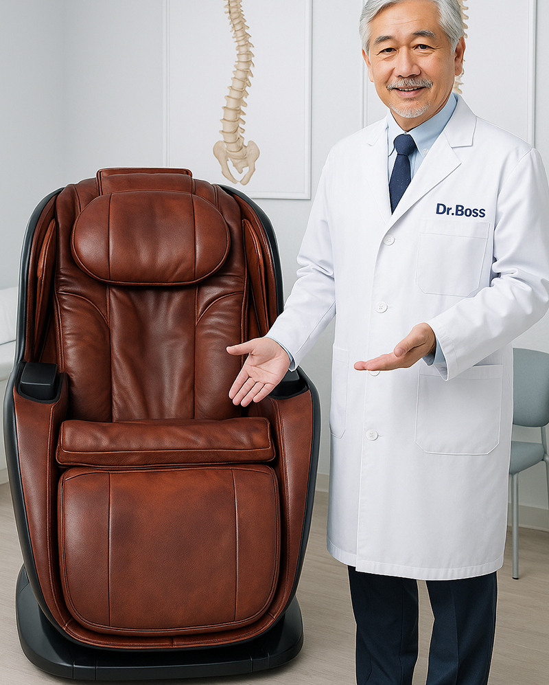 Dr. Boss introducing the FJ-2025 ProWave 3-in-1 Medical Massage Chair for home wellness and therapeutic recovery